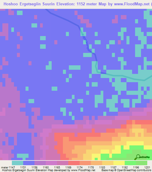Hoshoo Ergetsegiin Suurin,Mongolia Elevation Map