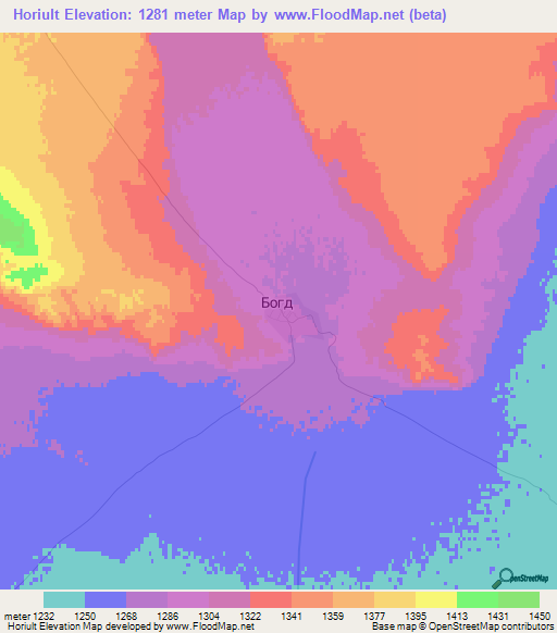 Horiult,Mongolia Elevation Map