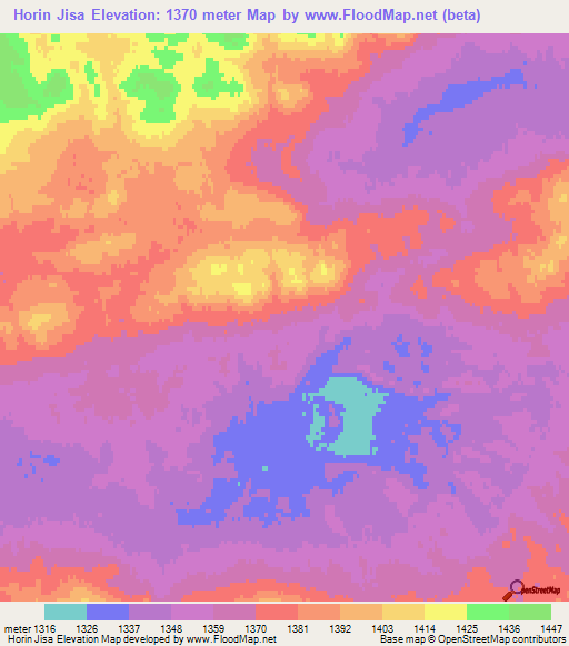 Horin Jisa,Mongolia Elevation Map