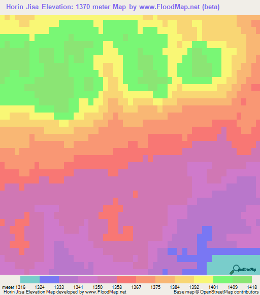 Horin Jisa,Mongolia Elevation Map