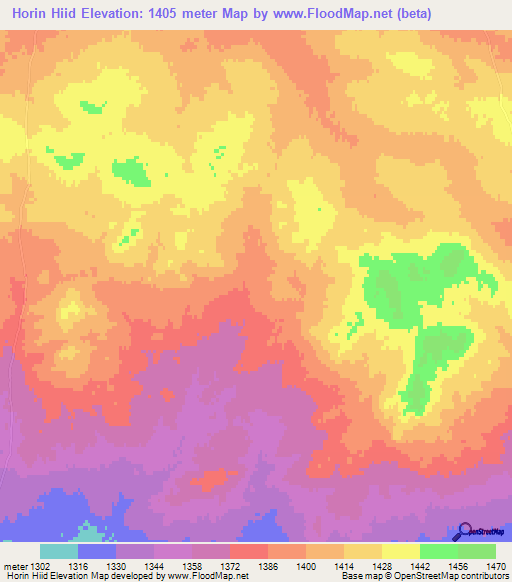 Horin Hiid,Mongolia Elevation Map