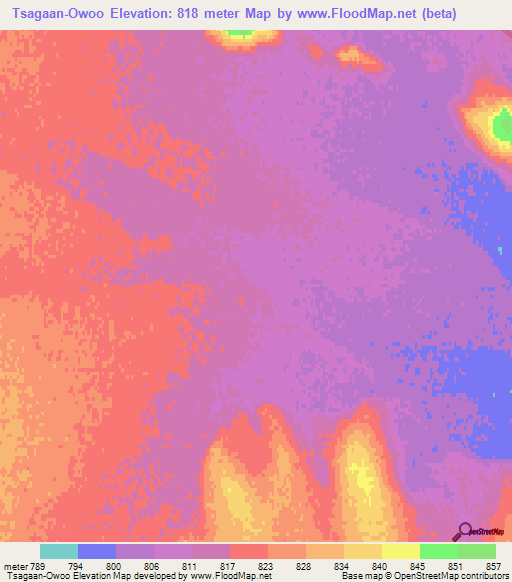 Tsagaan-Owoo,Mongolia Elevation Map
