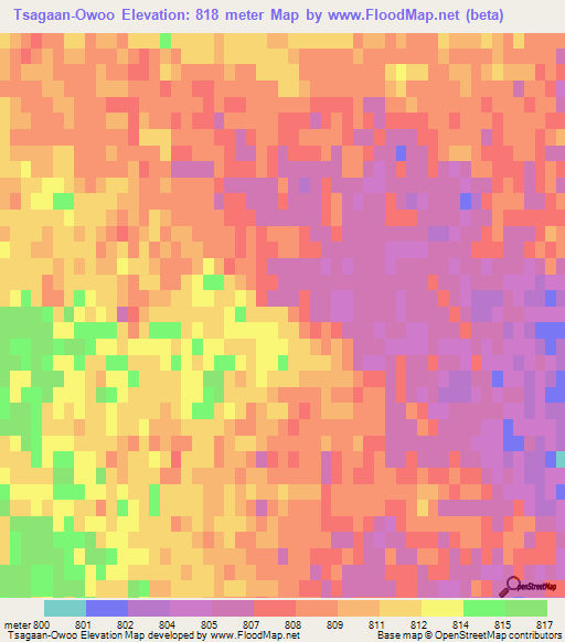 Tsagaan-Owoo,Mongolia Elevation Map
