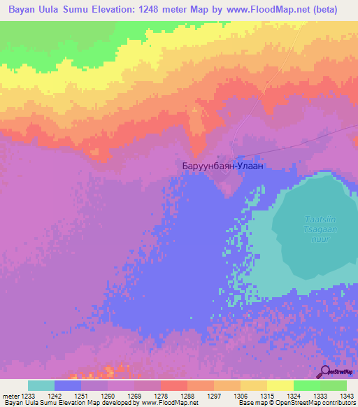 Bayan Uula Sumu,Mongolia Elevation Map