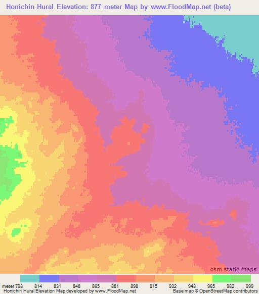 Honichin Hural,Mongolia Elevation Map
