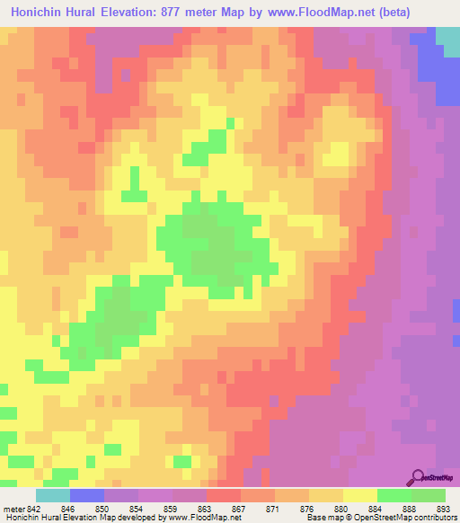 Honichin Hural,Mongolia Elevation Map