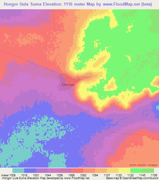 Hongor Uula Suma,Mongolia Elevation Map