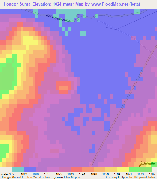 Hongor Suma,Mongolia Elevation Map