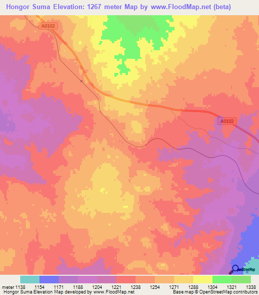 Hongor Suma,Mongolia Elevation Map
