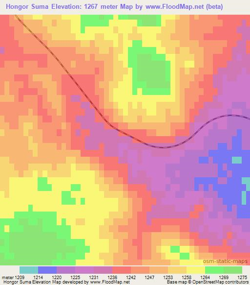 Hongor Suma,Mongolia Elevation Map