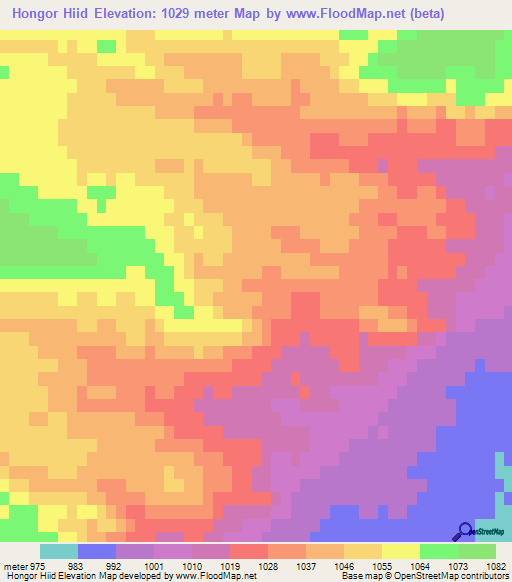 Hongor Hiid,Mongolia Elevation Map