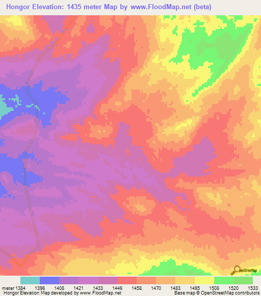 Hongor,Mongolia Elevation Map