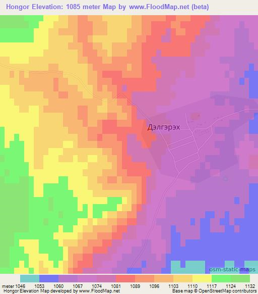 Hongor,Mongolia Elevation Map