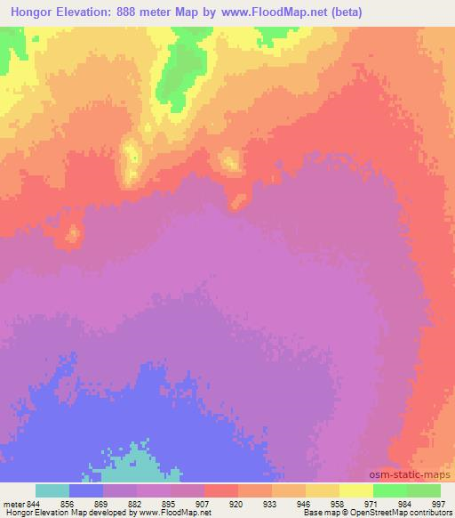 Hongor,Mongolia Elevation Map