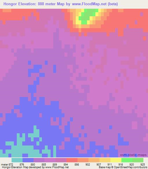 Hongor,Mongolia Elevation Map