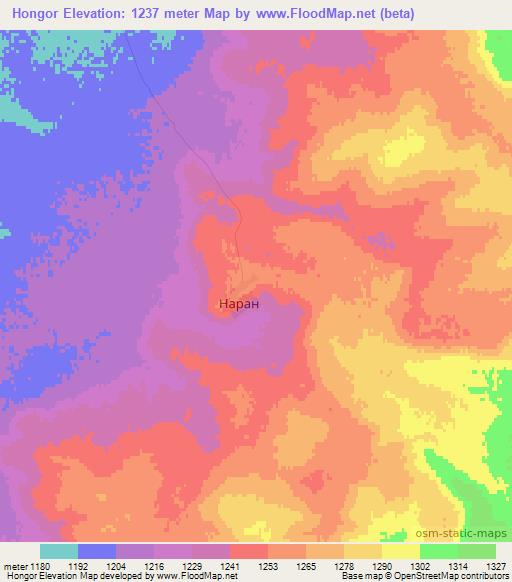Hongor,Mongolia Elevation Map