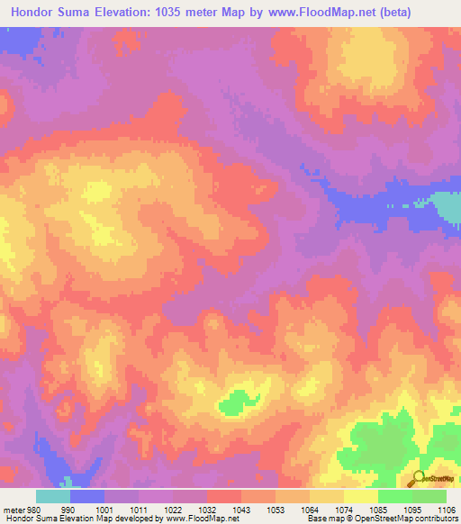 Hondor Suma,Mongolia Elevation Map