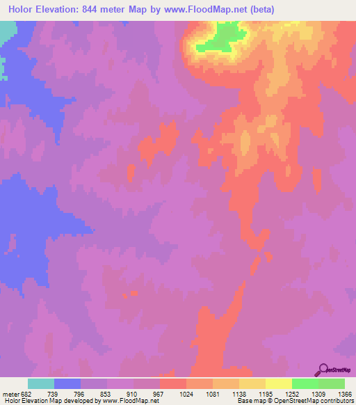 Holor,Mongolia Elevation Map