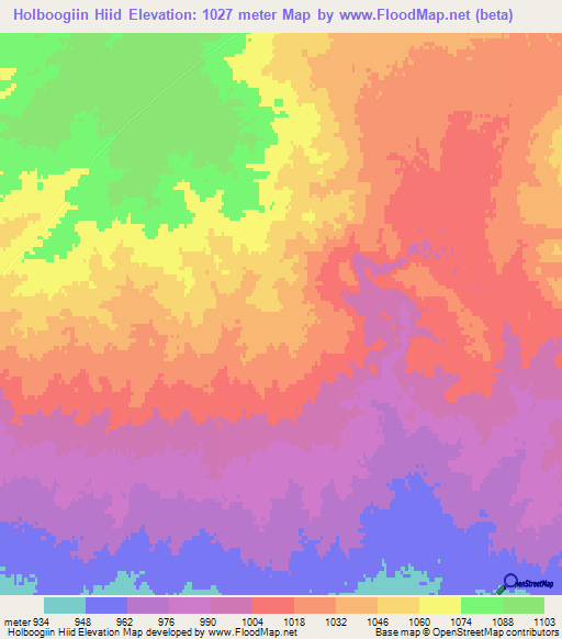 Holboogiin Hiid,Mongolia Elevation Map