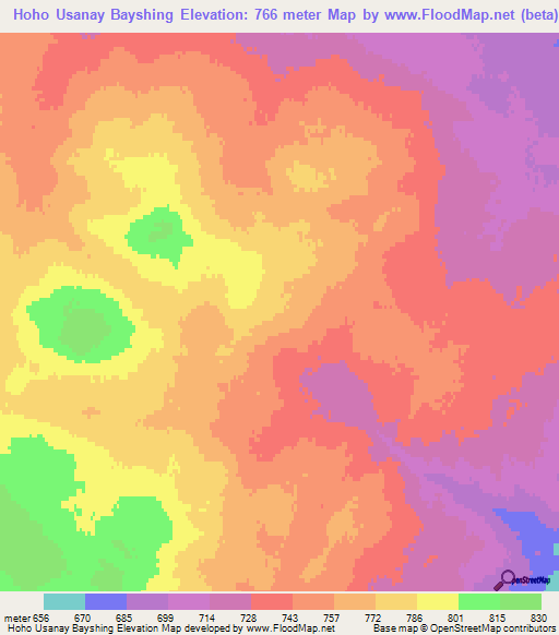 Hoho Usanay Bayshing,Mongolia Elevation Map