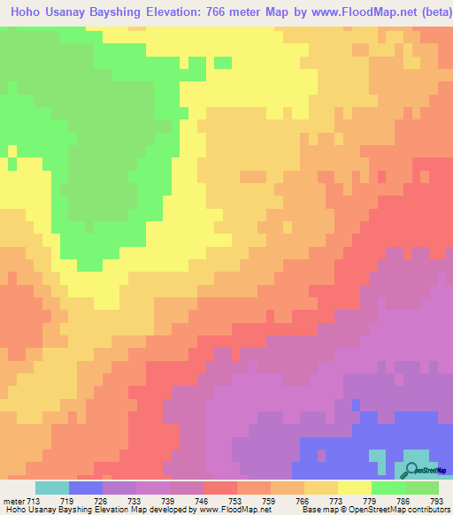 Hoho Usanay Bayshing,Mongolia Elevation Map