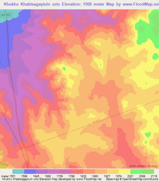 Khukhu Khabtsagaytuin urto,Mongolia Elevation Map