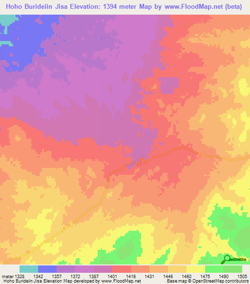 Hoho Burideiin Jisa,Mongolia Elevation Map