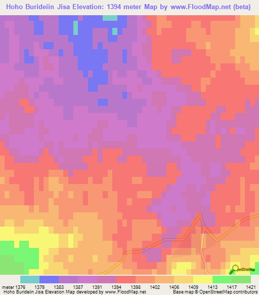 Hoho Burideiin Jisa,Mongolia Elevation Map