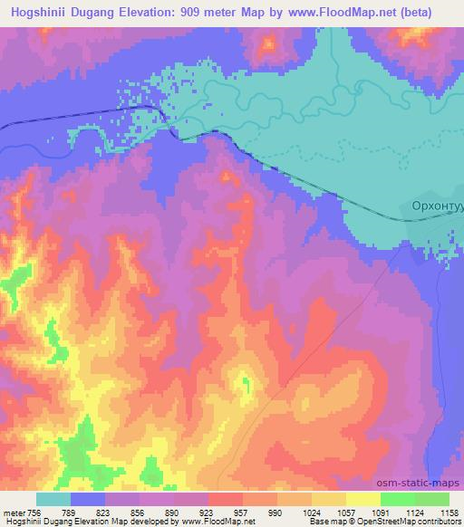 Hogshinii Dugang,Mongolia Elevation Map