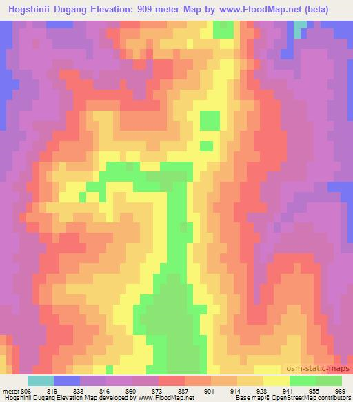 Hogshinii Dugang,Mongolia Elevation Map