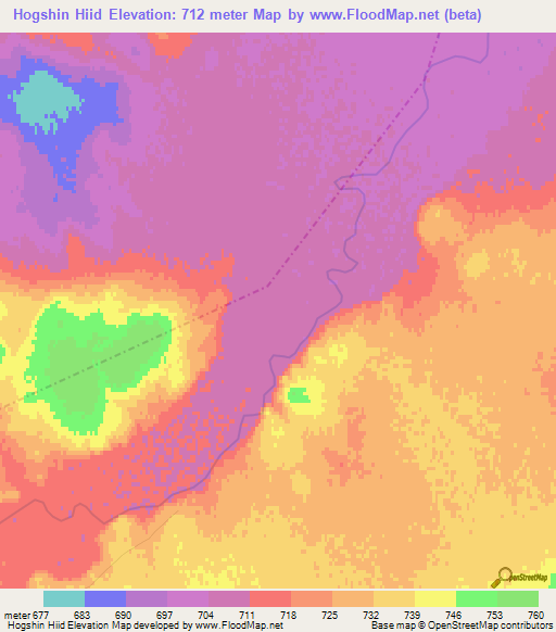 Hogshin Hiid,Mongolia Elevation Map
