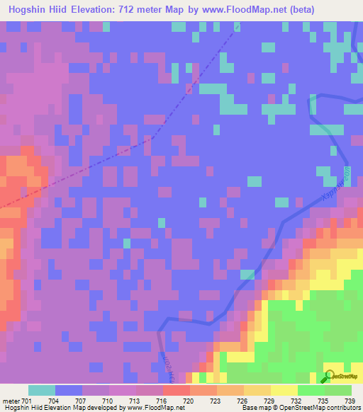 Hogshin Hiid,Mongolia Elevation Map