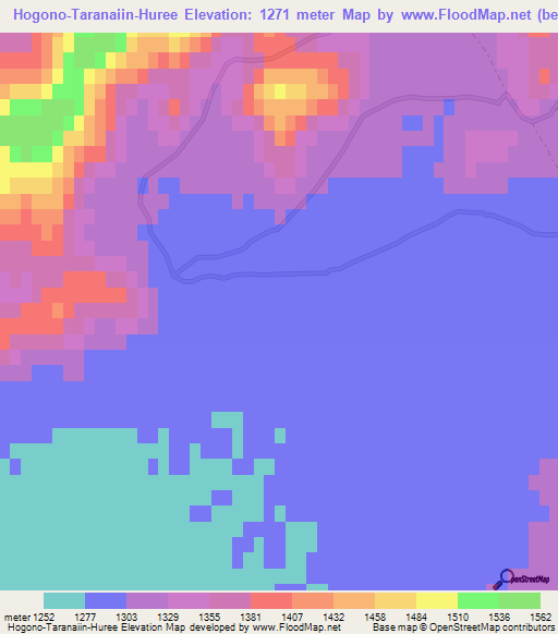 Hogono-Taranaiin-Huree,Mongolia Elevation Map