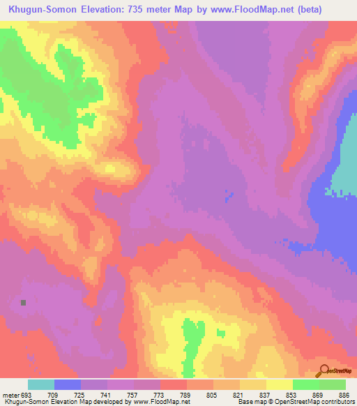 Khugun-Somon,Mongolia Elevation Map