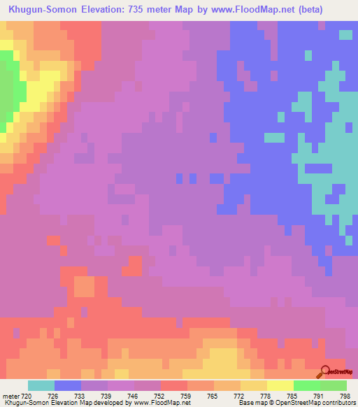 Khugun-Somon,Mongolia Elevation Map