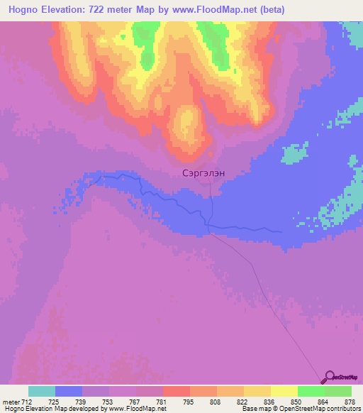 Hogno,Mongolia Elevation Map