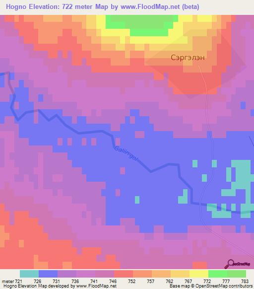 Hogno,Mongolia Elevation Map
