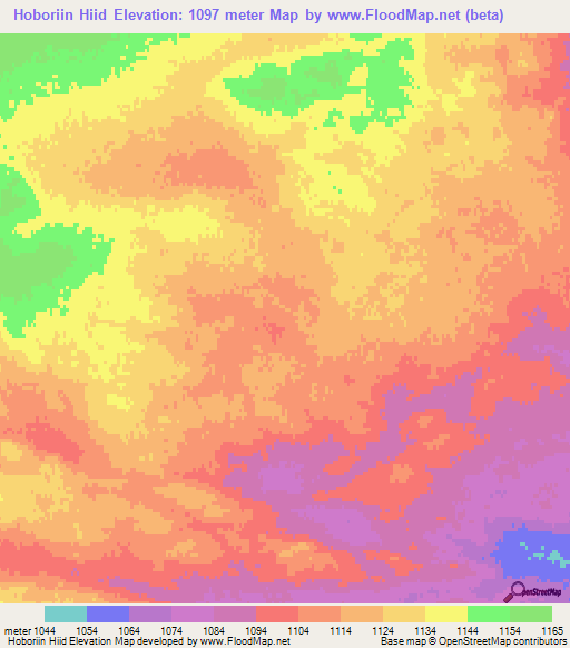 Hoboriin Hiid,Mongolia Elevation Map