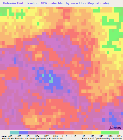 Hoboriin Hiid,Mongolia Elevation Map