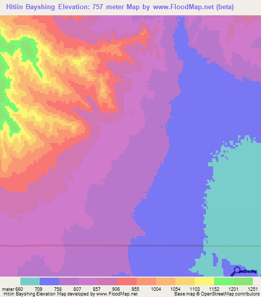 Hitiin Bayshing,Mongolia Elevation Map