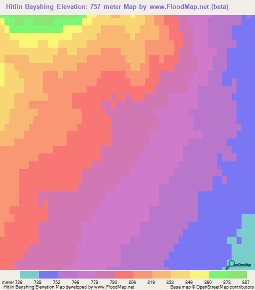 Hitiin Bayshing,Mongolia Elevation Map