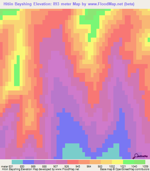 Hitiin Bayshing,Mongolia Elevation Map
