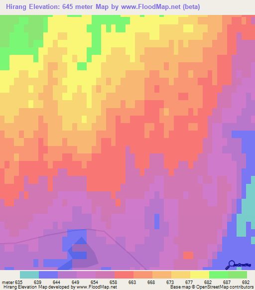 Hirang,Mongolia Elevation Map