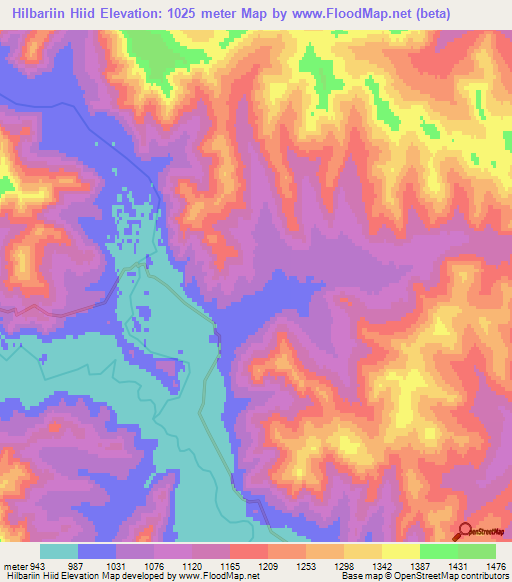 Hilbariin Hiid,Mongolia Elevation Map