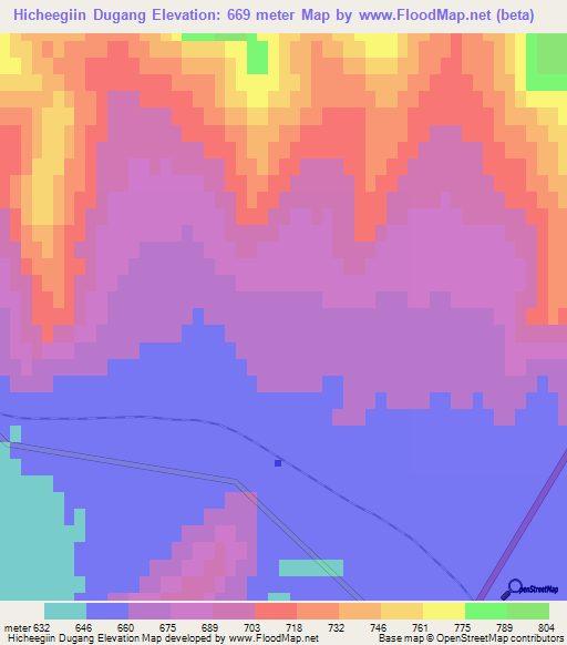 Hicheegiin Dugang,Mongolia Elevation Map
