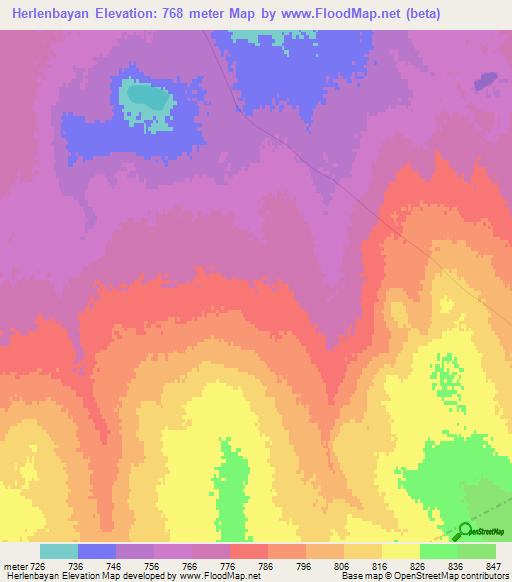 Herlenbayan,Mongolia Elevation Map
