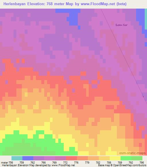 Herlenbayan,Mongolia Elevation Map