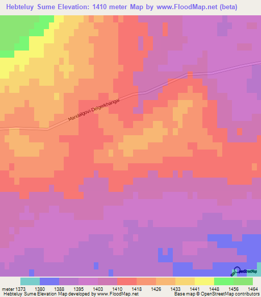 Hebteluy Sume,Mongolia Elevation Map
