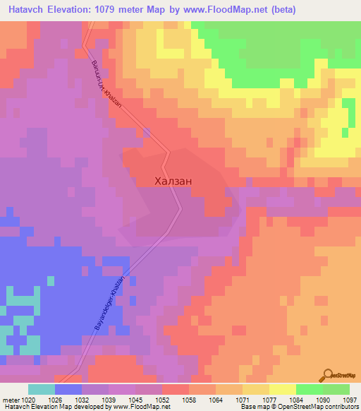 Hatavch,Mongolia Elevation Map
