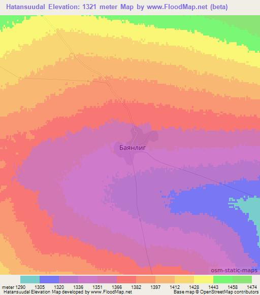 Hatansuudal,Mongolia Elevation Map